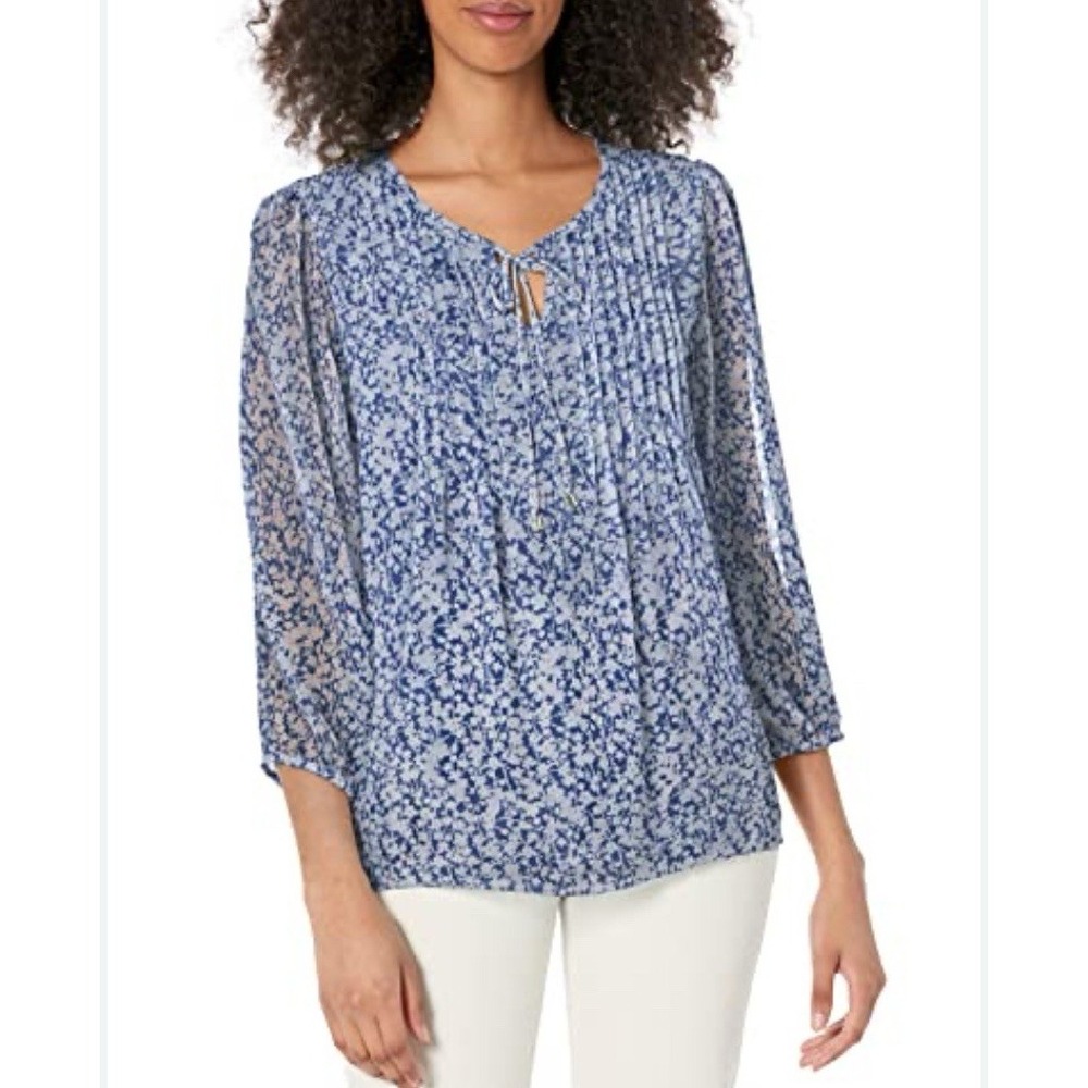 Tommy Hilfiger Womens XXL Tie Neck Lined‎ Tunic Blue Floral